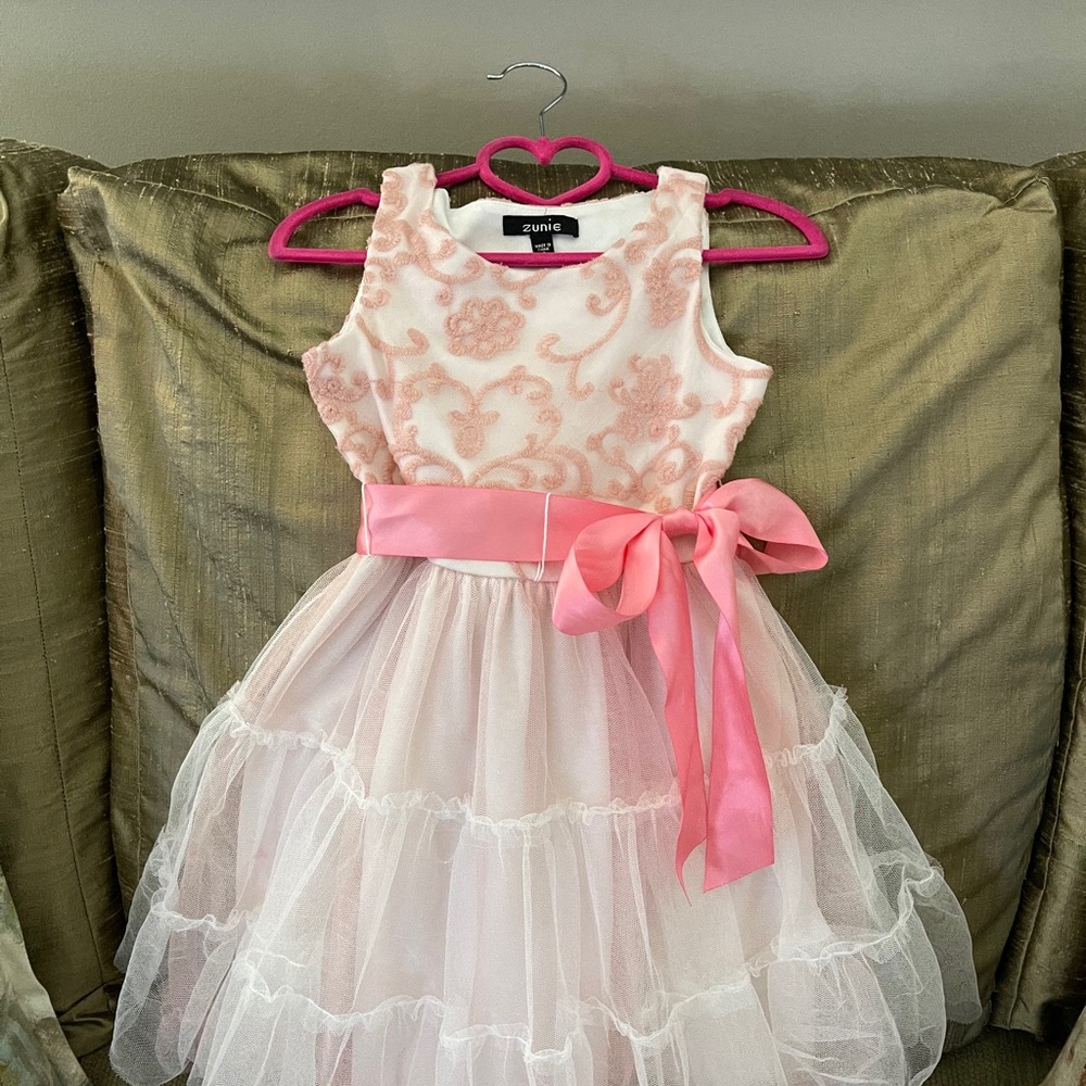 Beautiful Detailed Tulle Dress with Satin Bow